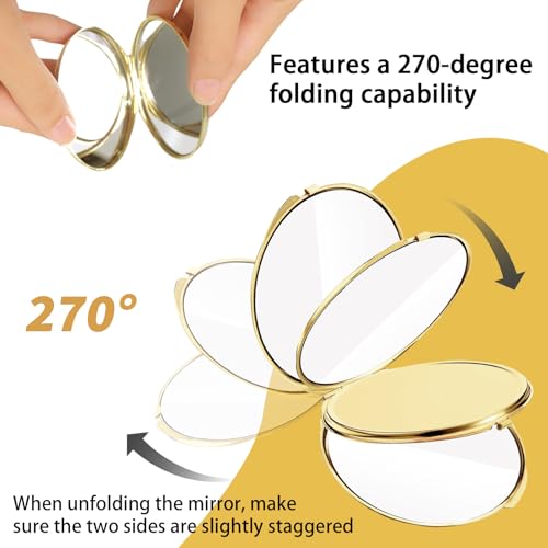 12 Pcs Compact Mirror Bulk, Gold, 1X and 2X Magnification