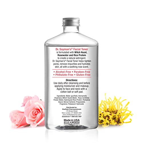 Dr. Saymans Alcohol-Free Facial Toner with Witch Hazel, Rosewater & Rice Protein, Removes Impurities & Hydrates Your Face, 9 oz
