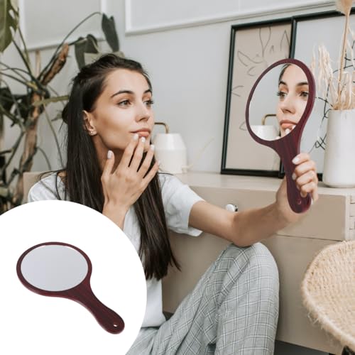 balacoo Wooden Handle Makeup Mirror Handheld Round Cosmetic Mirror Lightweight High Definition Reflection for Travel and Home Use