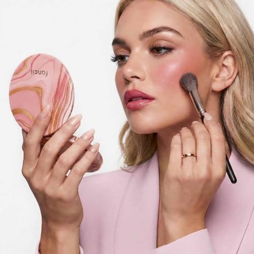 Fancii Mini Taylor Compact Magnifying Mirror with LED Light, 10x/1x, Rechargeable, 3 Light Settings, Dimmable - Small Lighted Travel Handheld Mirror for Pocket, Handbag, Purse, 2-Sided (Marble Rose) Marble Rose