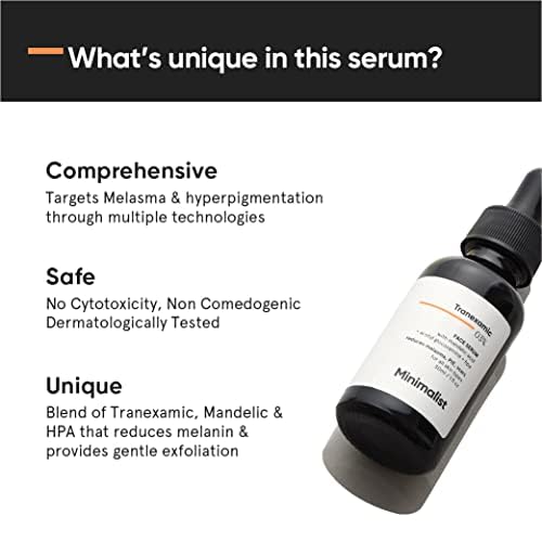 Minimalist Tranexamic Acid Serum + HPA to Reduce Dark Spots, Melasma, PIE, PIH | For Smoother & Even Looking Skin| For Women & Men | 1 Fl Oz / 30 ml 1 Fl Oz (Pack of 1)