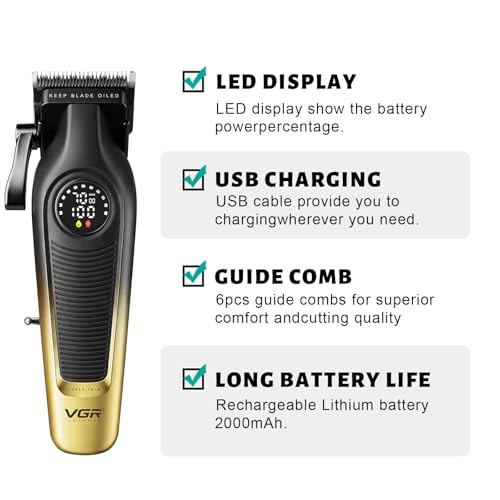 VGR 196 Professional Hair Clippers for Men with 7000 RPM Motor, Gold