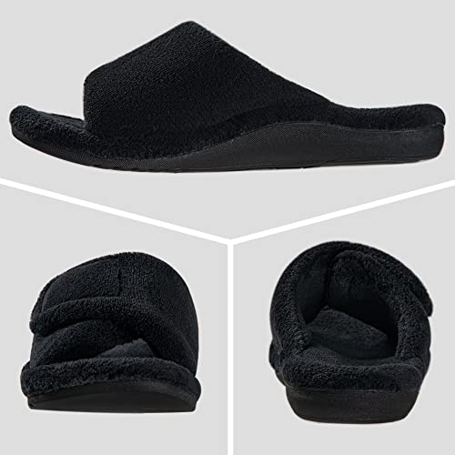 GRITHEIM Women's Orthotic Arch Support Slippers Fuzzy Adjustable Orthopedic Slippers for Plantar Fasciitis Furry Slide for Ladies 9 Black