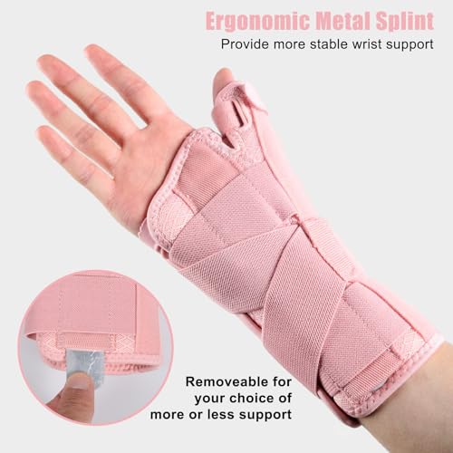NuCamper Carpal Tunnel Wrist Brace with Thumb Support, Thumb Brace Spica Splint for De Quervains Tenosynovitis, Tendonitis, Trigger Thumb Splint Wrist Support for Men Women - Left Hand,Pink,S/M Pink S/M