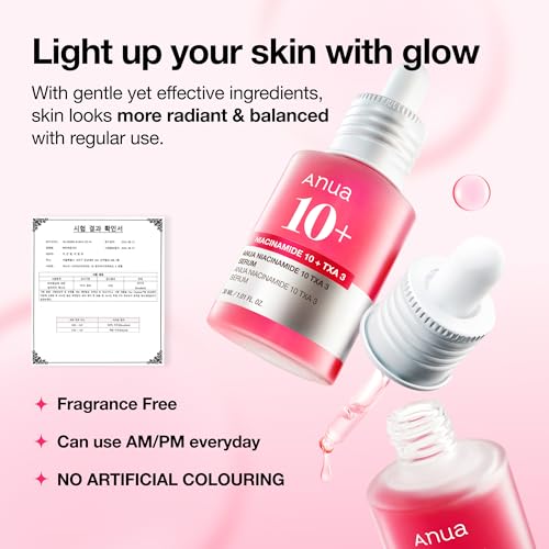 Anua Niacinamide 10 + TXA 4 Serum, Korean Skincare, 1.01 fl.oz | Dark Spot Care, Hyaluronic Acid, Tranexamic Acid, Lightweight & Hydrating All-in-One Daily Facial Serum for Glass Skin 1.01 Fl Oz (Pack of 1)