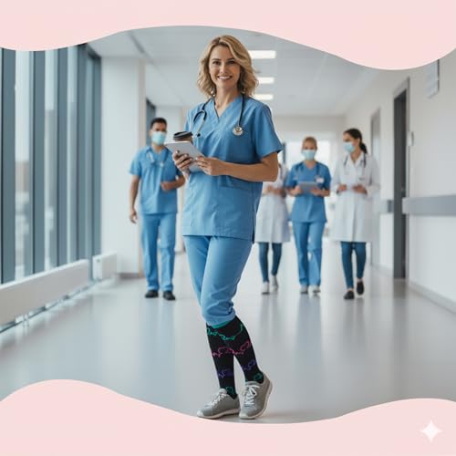 Sooverki Compression Socks for Women & Men 6 Pairs is Best Supportive Knee High Stockings for Circulation, Travel, Nurses 01 Assorted 1 Large-X-Large