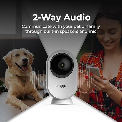 Waggle RV Mini Wi-Fi AI Pet Camera, 1080p HD, Pan & Tilt, Motion Alerts, 2-Way Audio, Night Vision, Pet Camera with App Control, Built-in SD Card (128GB) - BeesActive Australia