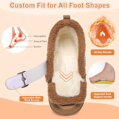 Women Wide Slippers Shoes Furry Lined Winter Diabetic Ankle Slipper Boots 9 Wide Old Brown