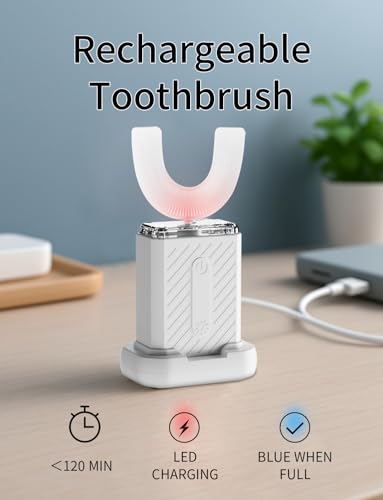 GentleCare Series U-Shaped Electric Toothbrush, Food-Grade Silicone, 4 Modes, 60-Second Clean, Magnetic Contact Charging Dock