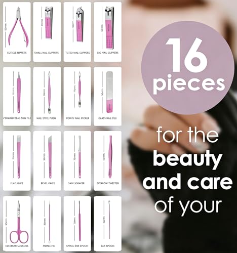 16pcs Stainless Steel Nail Care Tools Grooming Kit