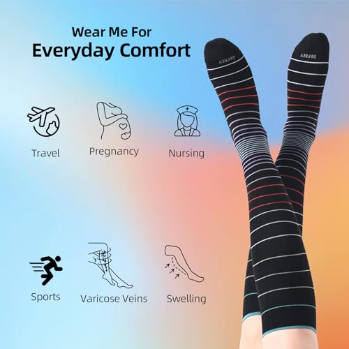 Soft Cotton Compression Socks for Women & Men 20-30 mmHg - Knee High Support Socks with Thick Sole and Seamless Toe Medium-Large 3 Pairs - Natural Land