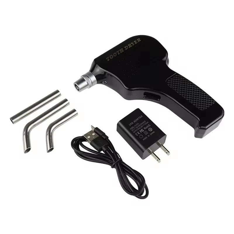 Electric Dental Air Dryer with Autoclavable Nozzles, Professional Tooth Surface Drying Device, Rechargeable Cold Air Blower for Dental Lab and Chairside Use (Black)
