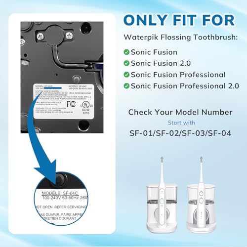 6 Pack Replacement Replacement Brush Heads for 𝗪𝗮𝘁𝗲𝗿𝗽𝗶𝗸 𝐒𝐨𝐧𝐢𝐜-𝐅𝐮𝐬𝐢𝐨𝐧 Flossing Toothbrush Compatible with Sonic Fusion SF01/SF02 and Sonic Fusion 2.0 SF03/SF04- White with Caps 6p White