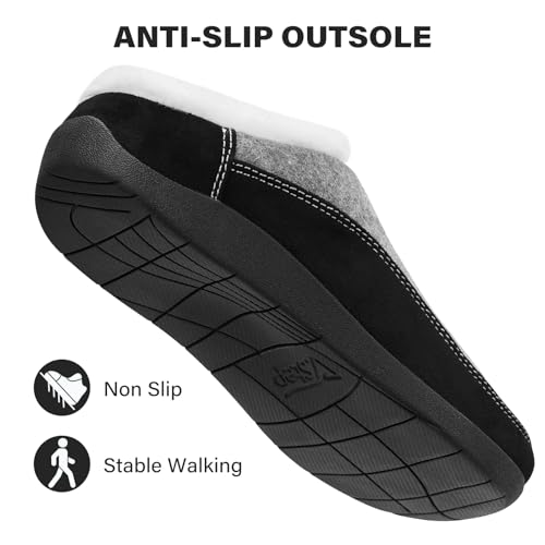 V.Step Orthopedic Slipper with Arch Support, Orthotic Slipper for Plantar Fasciitis Pain Relief,House Slipper for Man Women, Sherpa Lining Bedroom Slipper Shoe Indoor Outdoor Anti-Skid Rubber Sole 9 Wide Women/8 Men Grey