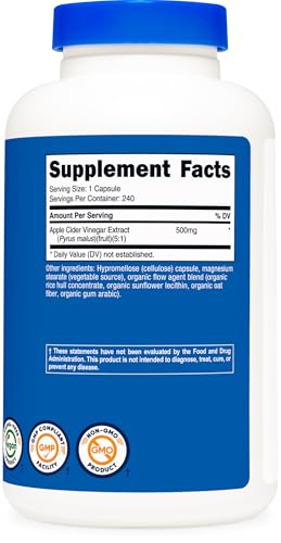Nutricost Apple Cider Vinegar Capsules 500mg, 240 Vegetarian Capsules 240 Count (Pack of 1)