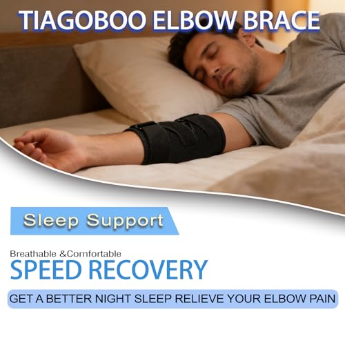 Elbow Brace for Cubital Tunnel Ulnar Nerve Support, Night Elbow Splint &Tennis Elbow Strap with Compression Sleeve,Adjustable Stabilizer Tendonitis Support for Women and Men One Size Black
