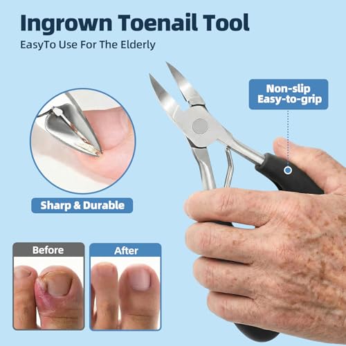 Toenail Clippers for Seniors Thick Toenails，Heavy Duty Ingrown Toe Nail Clippers for Men Women, Single Blade Nail Cutter,Nail File Professional Double Sided 100/180 Grit Nail Tools Pedicure kit