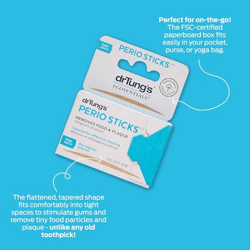 DrTung's Dental Sticks for Teeth & Gum Cleaning - Thin, 100 Count, 6 Pack 100 Count (Pack of 6)