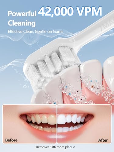 7MAGIC White Sonic Electric Toothbrush Bundle with Genuine Brush Heads for Deep Cleaning 2-Pack