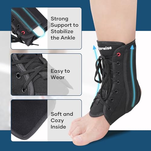 Lace up Ankle Brace 1Pcs Ankle Stabilizer Brace for Men Women M Medium Dark Black