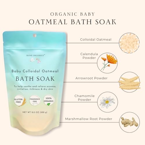 Oatmeal Baby Bath Powder for Eczema by Irene Organics - Colloidal Oatmeal for Soothing Treatment of Eczema, Diaper Rash, Dry Skin, Itching and Irritation - Moisturize and Sooth Baby and Toddler Skin 1 pack