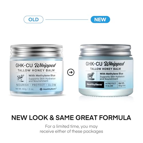 HealthyDerm Copper Peptides GHK-Cu Beef Tallow for Skin: Blue Balm with Methylene Blue, Manuka Honey & Vitamin E – Natural Face and Body Moisturizer for Mature, Dry & Sensitive Skin – 2oz 2 Ounce (Pack of 1)