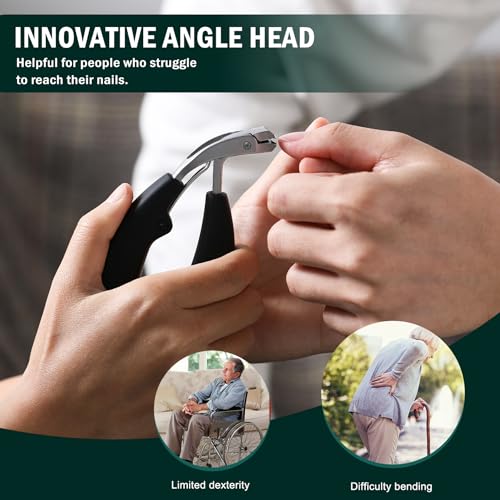 FVION Innovative Angled Head Toenail Clippers, Professional Ingrown Toe Nail Clippers for Thick Nails Seniors, Slanted Nail Clippers with Catcher, Pedicure Toenail Cutters Toenail Scissors Black Matt
