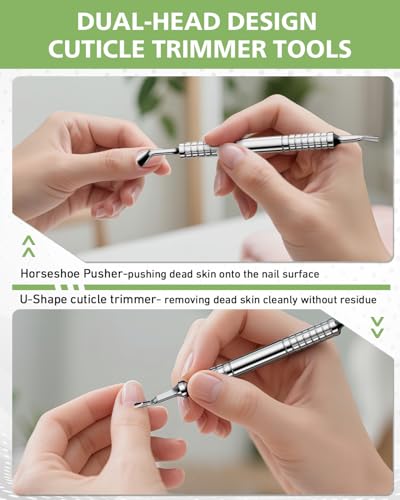 BALUCA Professional Cuticle Pusher & Trimmer for Women - 2-in-1 Nail Cuticle Remover Tool for Perfect Manicures & Pedicures, Silver