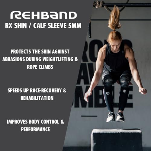 Rehband 5mm Neoprene Shin Calf Sleeve, Compression Support Men & Women for Calf and Shin, Promotes Blood Circulation, Ideal for Strength Training Black - 1 Piece Small