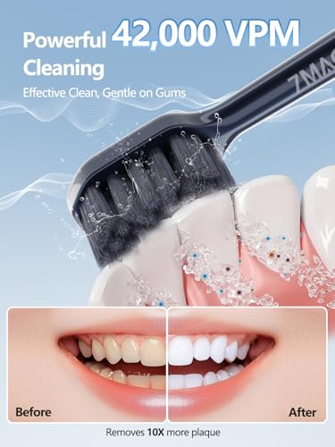 7MAGIC Navy Blue Sonic Electric Toothbrush Bundle with Genuine Brush Heads for Deep Cleaning 2-Pack