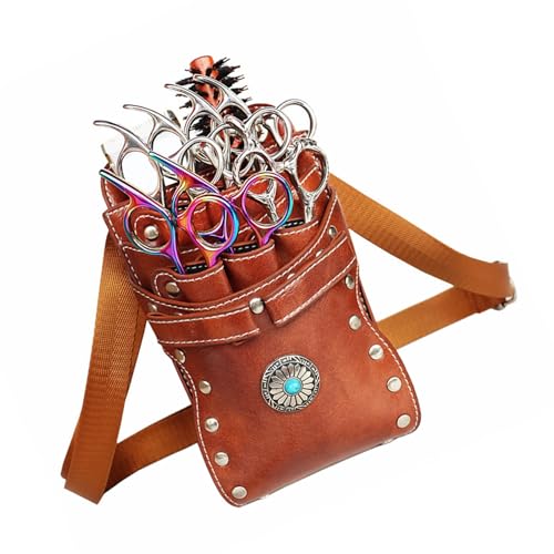 Hairstylist Waist Bag, 7-Slot PU Leather Barber Scissors Tool Bag Shear Holder, Detachable Hair Cutting Organizer for Combs, Clippers, and Spray Bottles (Coffee) Coffee