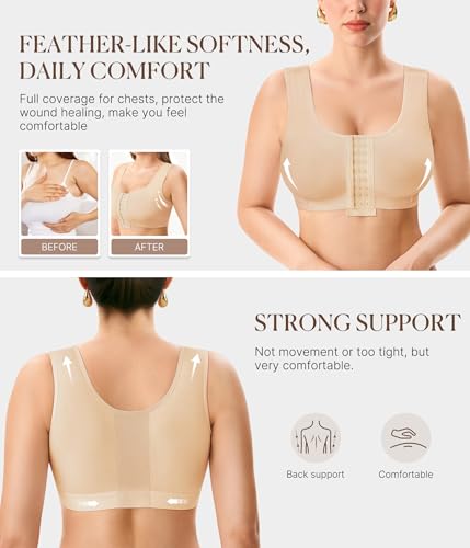 BRABIC Women Front Closure Post Surgery Compression Bras for Mastectomy Medium Beige