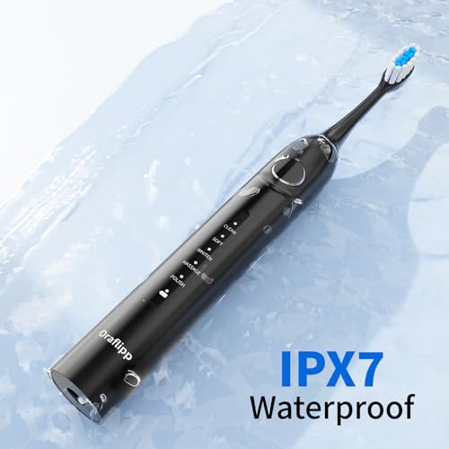 Sonic Electric Toothbrush - 40,000 VPM Power Toothbrush with 5 Modes, Smart Timer & Mode Memory, IPX7 Waterproof, 30 Days Battery Life with Inductive Charger, 8 Brush Head (Black) Black
