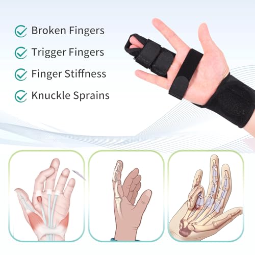 lefeke Trigger Finger Splint, Finger Brace for Middle, Index, Pinky, or Ring Finger Support, Hand Splint for Arthritis, Fracture, Hand Brace Splint with maniphalanx Support (2 Fingers Fixed) Black