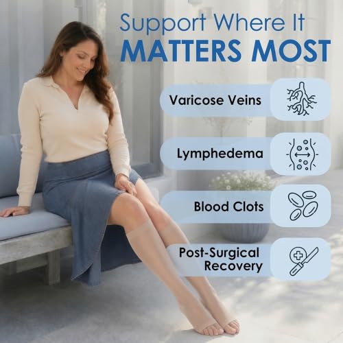 ABSOLUTE SUPPORT Women Knee High Compression Socks 15-20mmHg, Nude, 2XL 2X-Large
