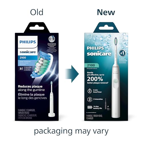 PHILIPS Sonicare 2100 Rechargeable Electric Toothbrush, 1 Brush Head, White 1 Count (Pack of 1)