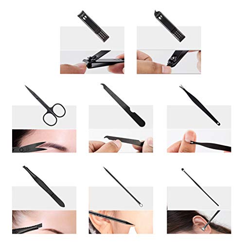 Manicure Set, Nail Clippers Set Professional Stainless Steel Grooming Kit Sharp with Black Leather Travel Case for Men Women (8 IN 1) 8 IN 1