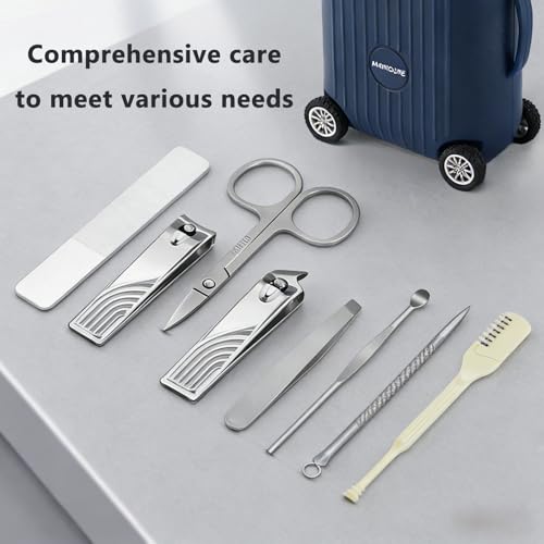 Nail Clippers Set, 8-in-1 Nail Clipper Set in Mini Travel Case, Ultra-Sharp Stainless Steel Manicure & Pedicure Kit, Portable Grooming Tools for Men, Women, Car Console & Gifts, Blue