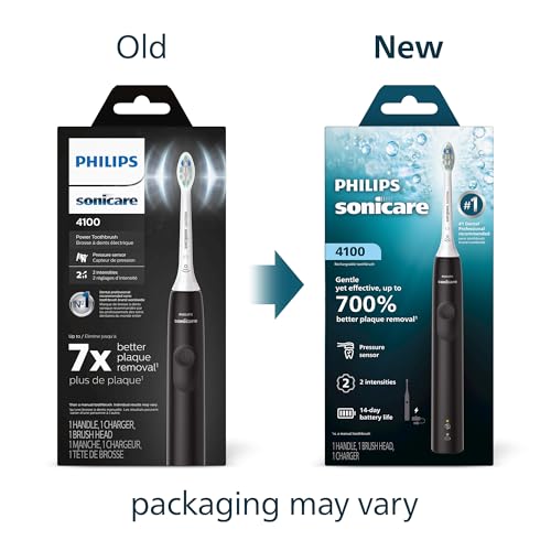 Philips Sonicare 4100 Rechargeable Electric Toothbrush, 1 Brush Head, Black 1 Count (Pack of 1)