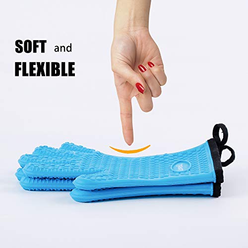 Silicone Oven Mitts Gloves - Heat Resistant, Non-Slip for BBQ, Grilling Blue One Size Fits Most