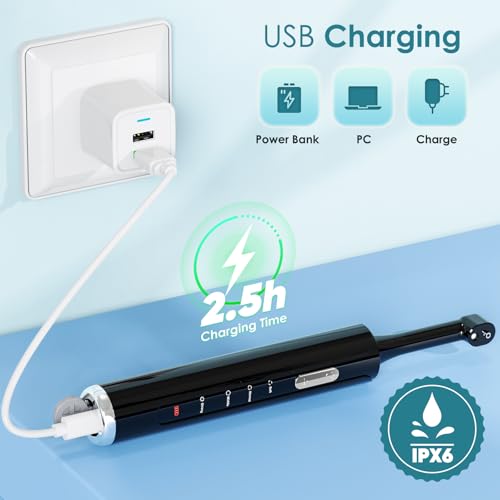 Tooth Polisher, Rechargeable Teeth Polisher with 5 Brush Heads, 4 Speed Modes, 3 Polish Pastes, LED Light, Tooth Whitening for Cleaning and Polishing, IPX6 Waterproof Teeth Cleaning Tools