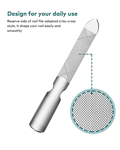 Nail File,Professional Double Sided Stainless Steel Nail File with Non-Slip Handle and Leather Case,Nail Buffering Files Washable,Metal Nail File for Men and Women Mr-2104