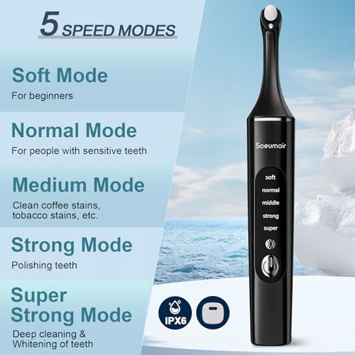 Tooth Polisher,Rechargeable Tooth Whitening Kit for Teeth Cleaning and Whitening, with 8 Brush Heads, LED Light, 5 Speed Modes Dental Polisher Personal Dental Care Kit for Home Use and Travel Black