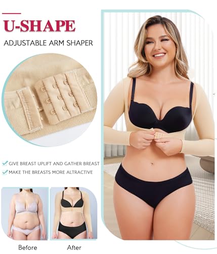 LODAY Upper Arm Shaper for Women Faja Post Surgery Slim Compression Sleeves Beige Large-X-Large