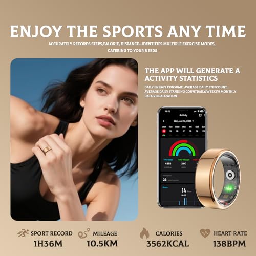 Smart Ring for Women & Men, Fitness and Health Tracker with Heart Rate Monitor, Blood Oxygen, Sleep Tracker, 100+ Sport Modes, Step Counter, IP68 Waterproof, for iOS Android (Silver, 8) Silver
