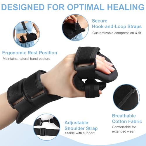 Resting Hand Splint Left & Right – Adjustable Night Wrist Brace with Finger Separators for Carpal Tunnel, Arthritis, Tendonitis, Post-Injury Recovery – Breathable Hand Support for Straightening Fingers (Large Left) Large Left