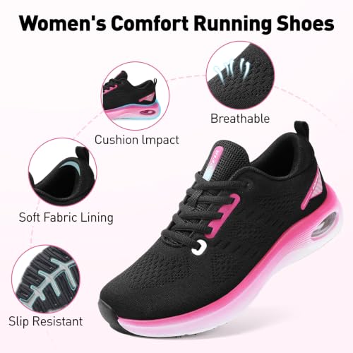 Womens Wide Orthopedic Walking Shoes with Cushioned Arch Support Lace-Up Running Sneakers 7 Wide Black/Pink