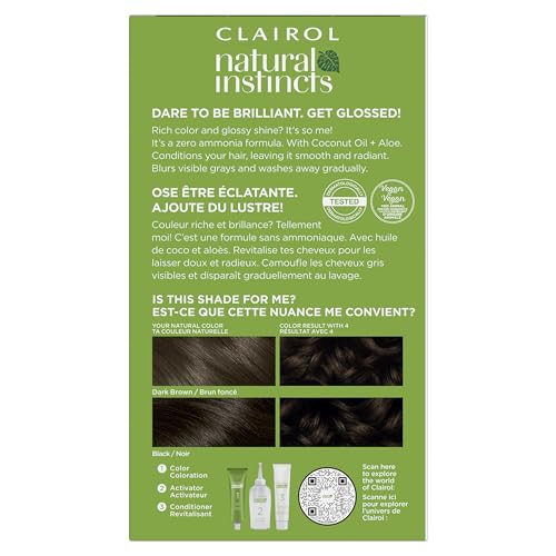 Clairol Natural Instincts Demi-Permanent Hair Dye, 4 Dark Brown | 3 Pack 5.85 Fl Oz (Pack of 3)