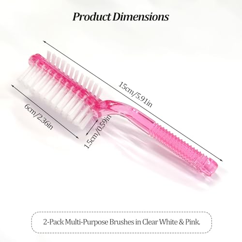 Dual-Sided Handle Grip Nail Cleaning Brush for Hands and Feet with Soft & Stiff Bristles (2 Pack)