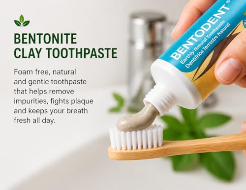 Bentodent Bentonite Clay Toothpaste + Stainless Steel Tongue Scrapers Bundle | Fresh Breath Oral Care Kit | Natural Foam-Free Toothpaste with Silver & Rose Gold Tongue Cleaners